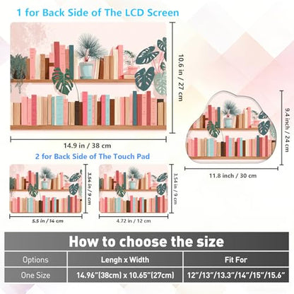 Laptop Skin Sticker Decal 15-15.6 Inch with Cute Mouse Pad, Universal Reusable Vinyl Sticker for 12.1 13 13.3 14 15.4 Inch Netbook and Notebook PC, Bookcase Plants - color: Bookcase Plants