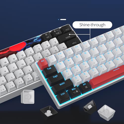 surmen 65% Mechanical Gaming Keyboard with Linear Red Switch, Wired Mini Compact Keyboard 60 Percent Backlit for Laptop Desktop PC Gamers（68 White-Ice Blue） - color: 68 White-Ice Blue
