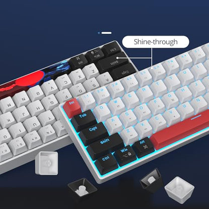 surmen 65% Mechanical Gaming Keyboard with Linear Red Switch, Wired Mini Compact Keyboard 60 Percent Backlit for Laptop Desktop PC Gamers（68 White-Ice Blue） - color: 68 White-Ice Blue