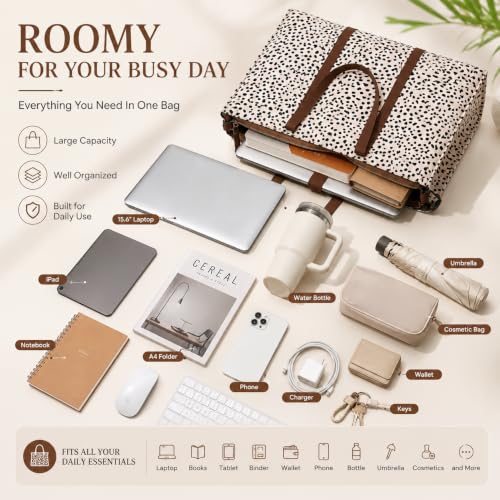 BTOOP Work Tote Bag for Women, Laptop Tote Bag With 15.6 Inch Padded Compartment, Teacher Nurse Bible Bags - color: A-leopard - Apricot