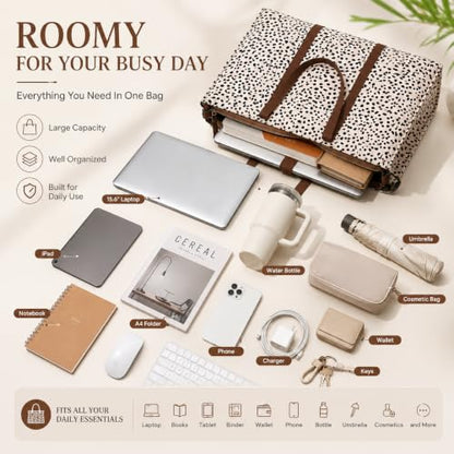BTOOP Work Tote Bag for Women, Laptop Tote Bag With 15.6 Inch Padded Compartment, Teacher Nurse Bible Bags - color: A-leopard - Apricot