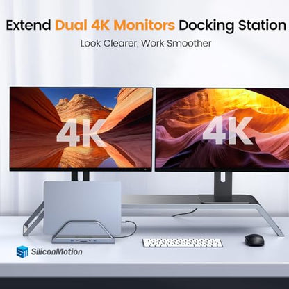 TobenONE 14-in-1 MacBook Pro Docking Station Dual 4K Monitor, Driver-Based | Aluminum Vertical Dock Stand for MacBook M1-M5/Neo, Dual 4K HDMI, VGA, 65W Adapter, 5Gbps USB, Space-Saving for Home & Office
