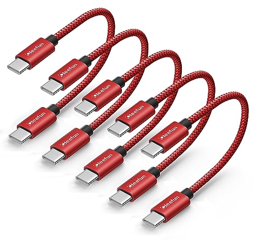 CLEEFUN USB C to USB C Cable 1ft, 5-Pack C to C Cable Fast Charging 60W | Type C Charger for iPhone 17 16 15 Pro Max/Plus, Samsung Galaxy S26 S25 S24 Ultra, iPad/MacBook USBC to USBC Cord - color: Red, size: 1ft+1ft+1ft+1ft+1ft