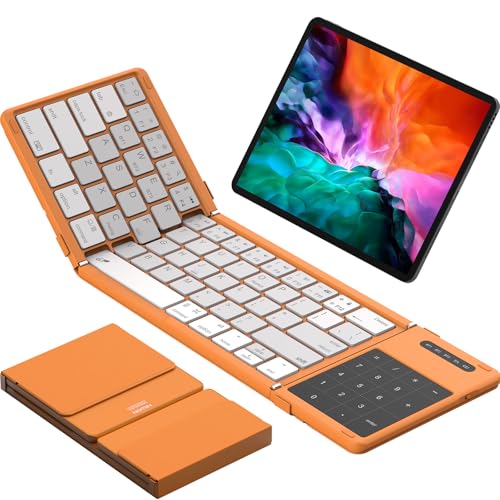 Nillkin Foldable Bluetooth Keyboard with Touchpad & Number Pad, Portable Bluetooth Keyboard with Full Size Keys, Pocket-Sized Wireless Travel Keyboards for iPad, Smartphone, Tablet and Laptop Orange - color: Orange