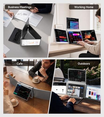 14" Laptop Screen Extender, Quad Monitor for 12"-17.3" Wins/Mac | Need Driver One Cable to Triple Display. Boosts productivity. 360° flip.Compatible with Wins 10/11 & Mac M1/M2/M3/M4/M5