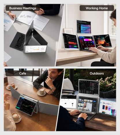 14" Laptop Screen Extender, Quad Monitor for 12"-17.3" Wins/Mac | Need Driver One Cable to Triple Display. Boosts productivity. 360° flip.Compatible with Wins 10/11 & Mac M1/M2/M3/M4/M5