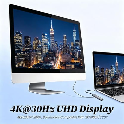 7-in-1 USB-C Hub with Gigabit Ethernet, 100W PD Fast Charging, 4K@30Hz HDMI Adapter, 2 USB 3.0 Ports, SD/TF Card Reader, and Aluminum Alloy Portable Docking Station for laptops/Phones (30Hz) - size: 30Hz