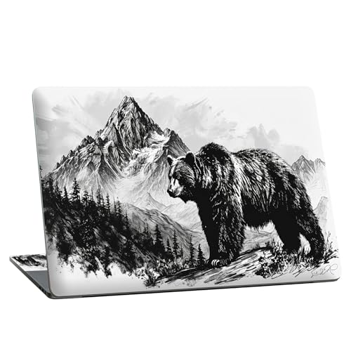 Universal Laptop Skin Sticker with 2 Wrist Pad Skins, Waterproof Scratch Resistant Vinyl Laptop Cover Decal, Cut to Fit for 11–15.6 Inch MacBook HP Dell Lenovo, Black Bear Mountain - color: Black Bear Mountain