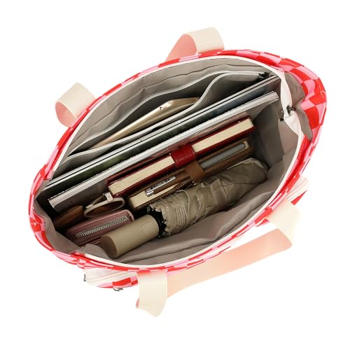 Women Tote Bag With Muti-Pockets,Lightweight Shoulder Bag,Large Capacity Handbag for Travel, Work, Gym - color: Grid
