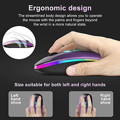 CC Store Wireless Mouse for Laptop,USB-C Rechargeable with Dual Connection | Bluetooth mouse with 2.4GHz USB receiver, silent slim design, adjustable DPI for laptop,MacBook,PC and tablet,Black-purple - color: Black-purple