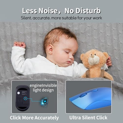 Slim Silent 2.4G Wireless Optical Mouse, Blue | Compatible MacBook, Chromebook, Laptop, PC; Quiet Click, 2400 DPI, Mini USB Receiver, Travel Portable Design - color: Blue