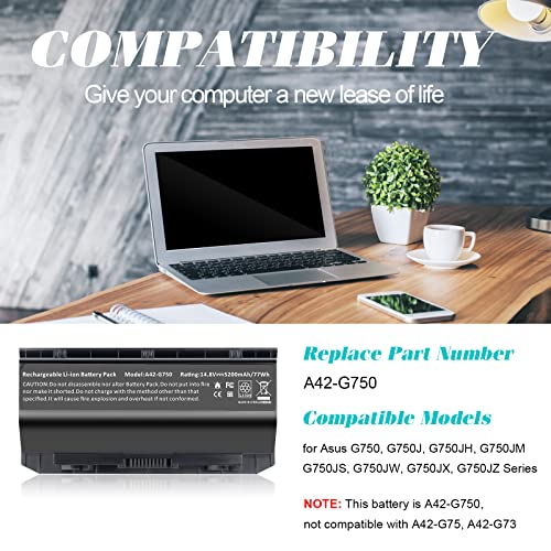 Futurebatt Laptop Battery Compatible with ASUS(ROG) G750 G750J G750JH G750JM G750JS G750JW G750JX G750JZ - size: A42-G750 7.28 4.92 1.77