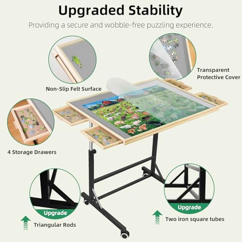ALL4JIG 1500 Pieces Puzzle Table with Legs and Wheels,24.92"×33.58" Wooden Jigsaw Puzzle Table with 4 Drawers&Cover,Vertical Option,Laptop&Drafting Table for Couch,for Lego Building - size: Medium-1500pcs
