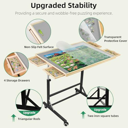 ALL4JIG 2000 Pieces Puzzle Table with Legs and Wheels, 28.50"×40.16" Wooden Jigsaw Puzzle Table with 4 Drawers & Cover,Vertical Option,Laptop&Drafting Table for Couch,for Lego Building - size: Large-2000pcs