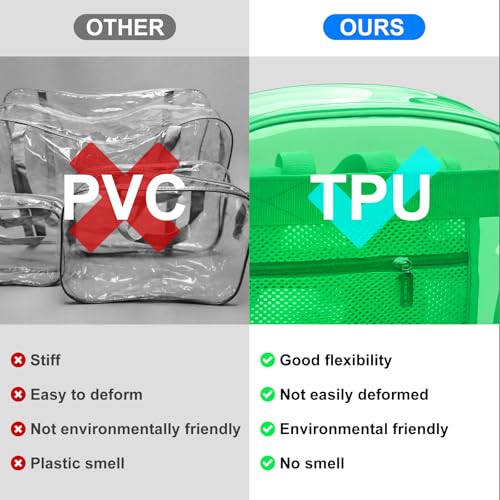 Clear Backpack Heavy Duty TPU Transparent Backpack for Sports,Work,Security Travel.(Green) - color: Green
