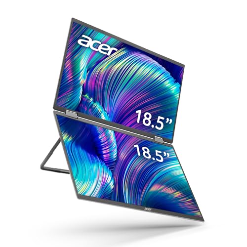 acer PD193Q 18.5” FHD 1080P Foldable Dual-Screen Portable Monitor | Adaptive-Sync | Auto Pivot, View Vertically or Horizontally | 2Wx2 Speakers | Plug & Play for PCs | 2 x USB Type-C & 1 x Mini HDMI