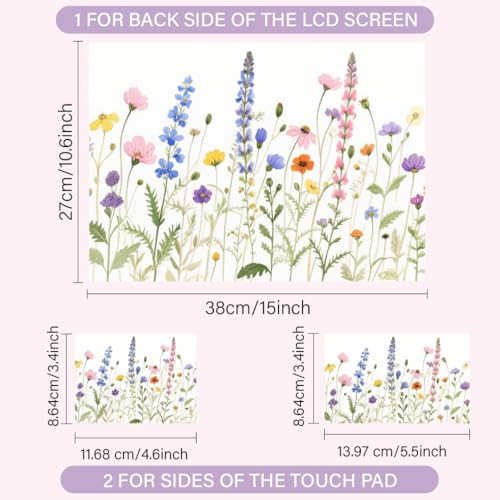 CREATCABIN Colorful Flowers Laptop Skin Sticker Decal Netbook Skin Sticker Notebook Art Decal 12" 13" 13.3" 14" 15" 15.4" 15.6" Laptop Protector Cover Waterproof Scratchproof Removable Easy to Apply - style: Colorful Flowers