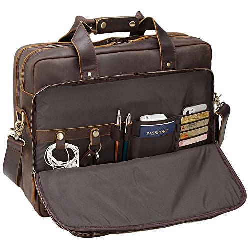 TIDING 18 Inch Full Grain Leather Briefcase for Men Business Travel Messenger Shoulder Bag Fits 17.3" Laptop