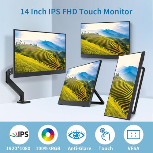 Portable Monitor Touchscreen 14",USB-C & FHD External Display 100% sRGB Anti-Glare Eye Care,Privacy Protection,Low-Power,VESA Mountable Travel Monitor for Laptop/Mac/Gaming/Office - size: 14“
