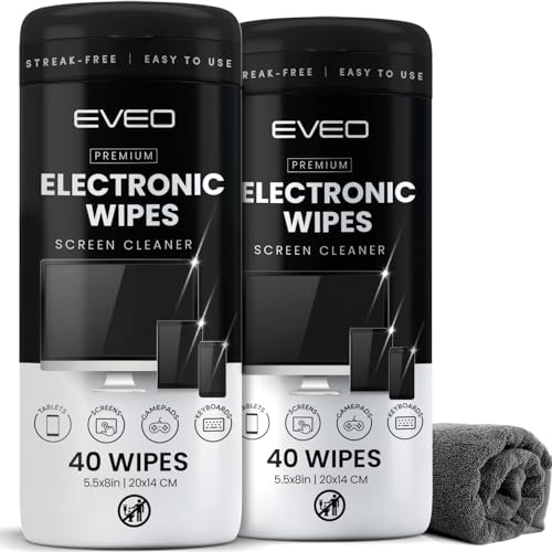Electronic Wipes Screen Cleaner Streak-Free [2 Pack x40] Computer Screen Wipes, TV Screen Cleaner Wipes, Monitor Wipes for Smart TV, Laptop, iPhone, ipad and more - [Microfiber Cloth + 80 Wipes] - size: 2 Pack (80 Wipes)