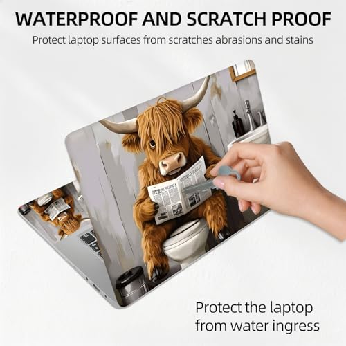 Funny Cow Reading on Toilet Universal Laptop Skin Sticker 3PCS, Protective Decal Trim-to-Fit 11.6" 13.3" 14" 15.6" Laptop Vinyl Cover, Removable Anti-Scratch Computer Decal Protector - color: Funny Cow Reading on Toilet