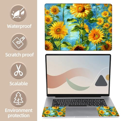 Universal Laptop Skin Sticker for 12/13/14/15.6 Inch Laptops, Reusable Vinyl Laptop Decal Cover, Waterproof Scratch Resistant Notebook Skin with 2 Wrist Pads,Sunflower Oil Painting - color: Sunflower Oil Painting