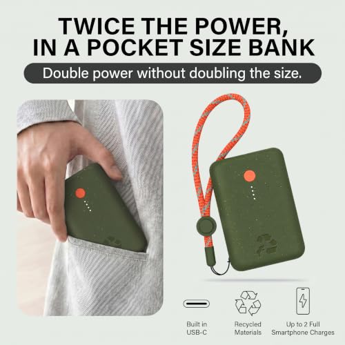 Nimble Champ Portable Charger, 10000mAh Power Bank, 20W Dual USB-C Charging | Compatible with iPhone, Samsung, Tablet, iPad, MacBook, Travel Essential Power Bank with 2ft USB C Cable Included - color: Outdoor Green