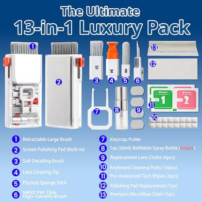 Upgraded Keyboard Cleaning Kit, 32PCS Electronics Cleaner Tool with Dust Cleaning Putty, Microfiber Cloth, Wipes-Cleaning Set for iPhone, AirPods, iPad, Laptop, PC Screen, Monitor, Camera