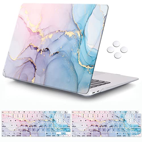 iCasso for MacBook Air 13 Inch Case 2018-2020 Release A2337 M1/A1932/A2179 with Retina Display Touch ID, Protective Hard Plastic Shell Case and Keyboard Cover for MacBook Air 13 (Purple Soft) - color: Marble Blue