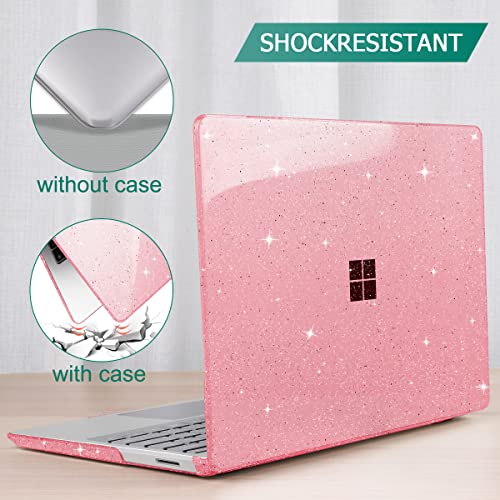 May Chen Plastic Hard Shell Case with Screen Protector & Keyboard Cover & Dust Plug for Microsoft Surface Laptop Go 3/2/1 12.4 Inch (2023/2022/2020 Release) - Pink Glitter - color: Pink Glitter