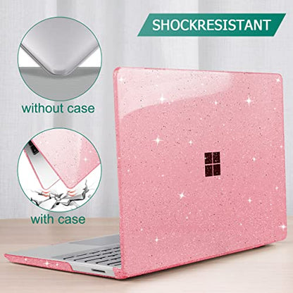 May Chen Plastic Hard Shell Case with Screen Protector & Keyboard Cover & Dust Plug for Microsoft Surface Laptop Go 3/2/1 12.4 Inch (2023/2022/2020 Release) - Pink Glitter - color: Pink Glitter