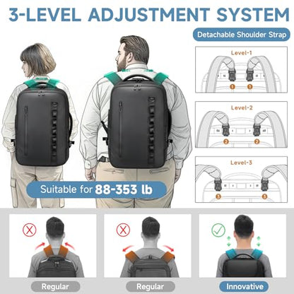 Travel Rolling Backpack,3 in 1 Carry on Backpack Flight Approved,Waterproof Personal Item Bag with Detachable Backpack,Extra Luggage Backpack 50L for Work Teacher College,Black