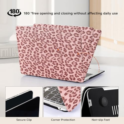 for MacBook Neo Case 13-inch 2026 A3404, Pink Leopard Print | Textured Cheetah Leather Laptop Cover with Logo Cutout, Slim Two-Piece Snap On Shell Includes Matching Keyboard Cover - color: Leopard Pink