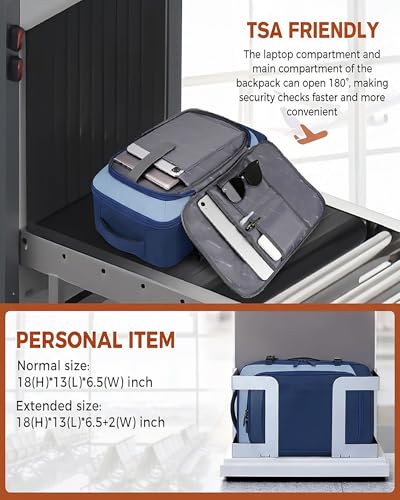 Vancropak 40L Carry on Backpack, Flight Approved Expandable Bag for Travel | Shoe Compartment, Fits 17" Laptop Bag, 3 Packing Cubes, 18x14x8 Inches Travel Backpack, Water Resistant, Anti Theft Suitcase - color: Blue