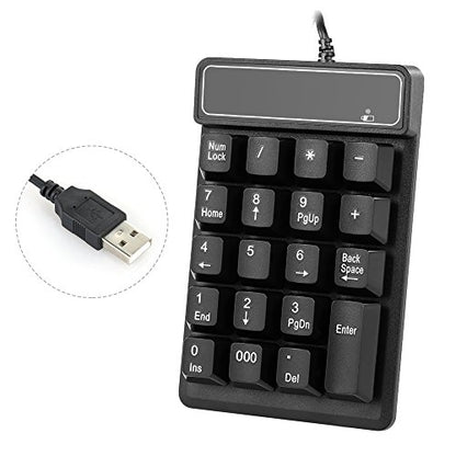Numeric Keypad, Mechanical Feel USB Number Pad with 000 Key for Accounting, Data Entry & Excel, Wired 19 Key Pad for Laptop, Desktop, Plug and Play