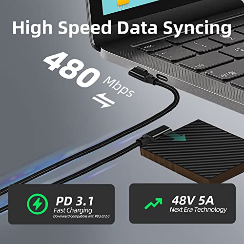 240W USB C to USB C Cable 0.5FT,PD 3.1 Type C to C 5A Fast Charging Cable Right Angle for MacBook Pro/Air,iPad Pro/Air/Mini,iPhone15/15Pro/15Plus/15ProMax,Samsung S24/S23/S22,Surface Book2,Pixel - style: Dual 90° Right Angle