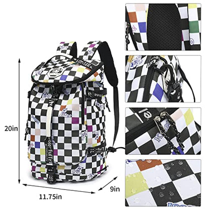 Kalesi Gym Duffle Bag Backpack 4-Way Waterproof with Shoes Compartment for travel Sport Hiking laptop - color: Checkerboard