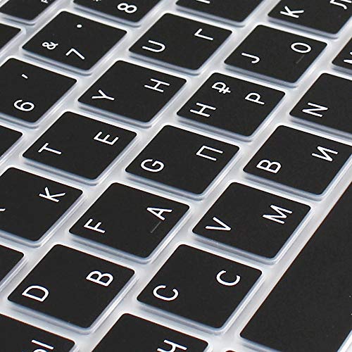 ProElife Keyboard Cover with Touch ID for MacBook Air 13-in A2337, Russian | Black, U.S Layout, Non-interference Design for ID Key, Dust-proof, Silicone Protective Skin, Custom Fit, Washable & Reusable - color: Black-Russian