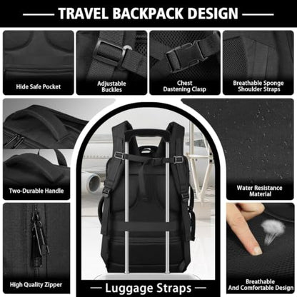 Roomy Carry On Backpack, Expandable Large Capacity Travel Backpack 1-7 Days | LifetimeWarranty,Fits18.4" Laptop,Water Resistant Anti Theft Carry on Laptop Backpack for Men Women,Flight Travel,Black - color: Black, size: Max (55L-65L)