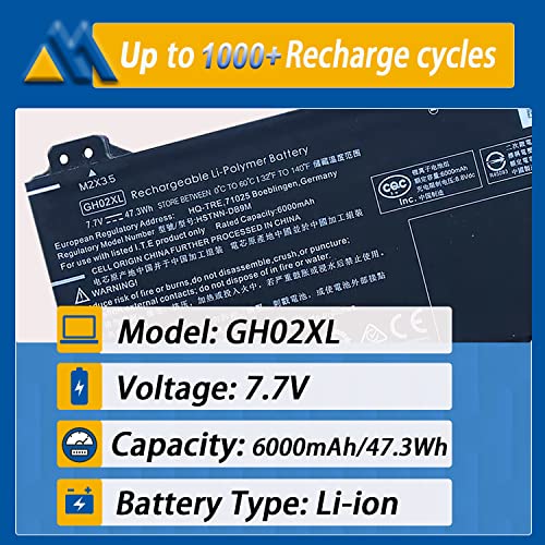 GH02XL HP Laptop Battery Replacement for HP Chromebook 11A G8 11 G8 14 G6 Chromebook X360 11 G3 NA0010nr NA0010DS NA0010CASeries GHO2XL L75783-005 HSTNN-DB9M L75253-271 L75253-2C1 7.7V 47.3Wh 6000mAh - size: 9.45*3.78*0.22 inch GH02XL
