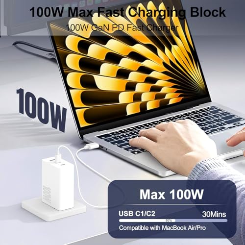 100W USB C Charger Block,2Pack 3-Port PD&AC GaN Super Fast USB C Charging Block Wall Charger Adapter Plug for MacBook Pro/MacBook Air,iPhone 17 Pro Max/17 Air/16 Plus/16E/15,iPad Pro/Air/Mini and More