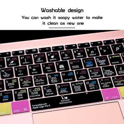 HRH Logic Pro X Hotkey Silicone Keyboard Cover Skin for MacBook Pro 13" A1708 A1988 No Touch Bar 2018 2017 2016 Release and for MacBook 12" A1534 (2015)&A1931(2018) USA Layout Protective Skin - color: Hotkey-Logic Pro X