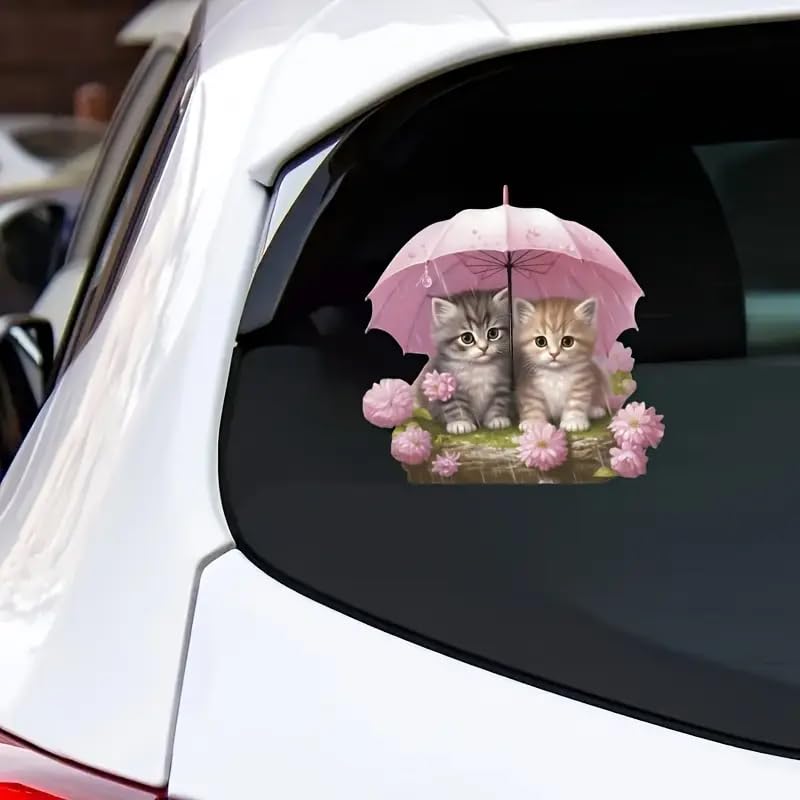 Umbrella Cat PVC Vinyl Car Decals Stickers Waterproof Self-Adhesive Decals for Cars, Laptops, Trucks, Motorcycles Wall Window Luggage Scratch Cover Door Decor Sticker