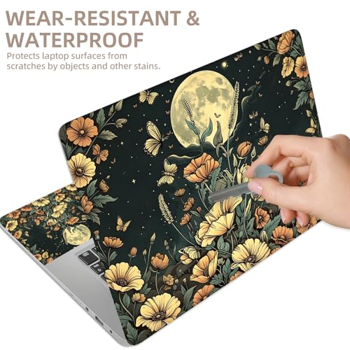Universal Laptop Skin Sticker for 12/13/14/15.6 Inch Laptops, Reusable Vinyl Laptop Decal Cover, Waterproof Scratch Resistant Notebook Skin with 2 Wrist Pads,Moon Wildflowers - color: Moon Wildflowers