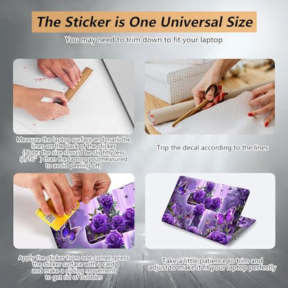 12.1”-15.6” Laptop Skin Sticker (Fits 13”, 13.3”, 14”, 15”, 15.4”) | Reusable Universal Protective Vinyl Art Decal Cover | Waterproof & Scratch-Resistant |Cross with Purple Rose Butterflies - color: Cross with Purple Rose Butterflies
