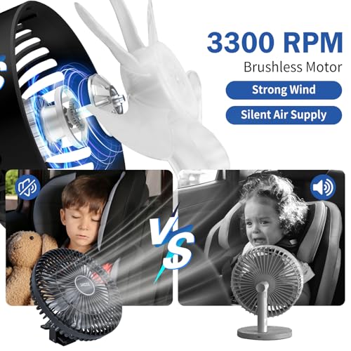 XOOL Clip Car Fan, 9 Inches 12V/24V Fan, 360° Rotatable Electric Cooling Clip on Fan with Stepless Speed Regulation for SUV, RV, Truck - size: Cigarette Single Fan 9''- Clip(Large）