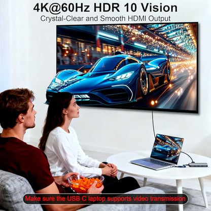 Reborn USB-C Docking Station Dual Monitor Adapter, Laptop Docking Station 3 Monitors Triple Display USBC Hub Dongle to 4K60Hz HDMI+DP,3 USB3.0,100W PD,USB C Data,8-in-1 Dock for Dell,HP,Lenovo,Surface - size: 11.8inch