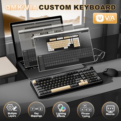 YUNZII B98 PRO QMK/VIA Wireless Mechanical Gaming Keyboard,96% Layout with Numpad and Cute Cat Knob, BT/2.4G/USB-C,Linear Switch Hot Swap Gasket,RGB for Win/Mac (Black, Milk V2 Linear Switch) - color: Black, size: Milk V2 Linear Switch