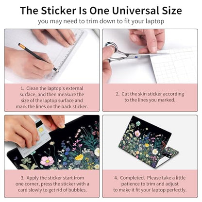Laptop Skin Sticker 3-Piece Set,Colourful Wild Flower | Trim-to-fit 3-piece vinyl set with one 15 x 10.6 in lid skin and two palm-rest decals for many 12-15.6 in laptops - color: Colourful Wild Flower
