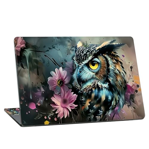 Universal Laptop Skin Sticker with 2 Wrist Pad Skins, Waterproof Scratch Resistant Vinyl Laptop Cover Decal, Cut to Fit for 11–15.6 Inch MacBook HP Dell Lenovo, Flower Owl - color: Flower Owl